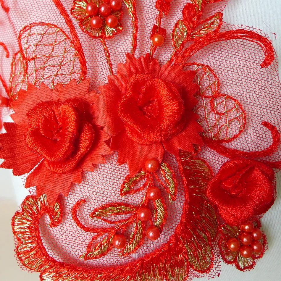 Кружевная аппликация 1 пара мятный зеленый красный цвета слоновой кости вышивка