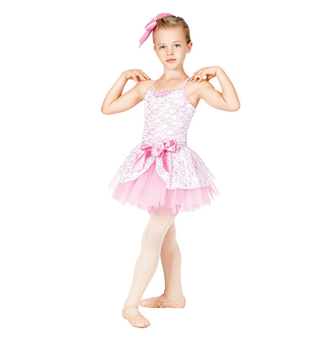 Pink Lace Children's Dance Costume Ballet Dress Girl Skirt Spring Summer Short Sleeve Children Practice Clothes | Тематическая