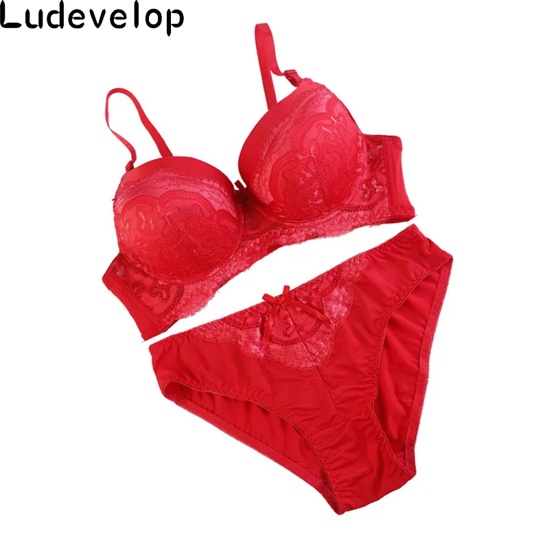 New Good Quality Big Size BC Cup Women Bra Set Push Up Lace Brief Sets Sexy Brassiere Embroidered Underwear 6 Colors | Женская одежда