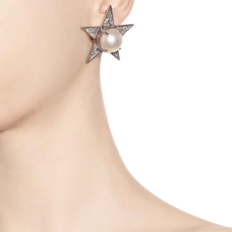 Ослепительная Кристалл Имитация Жемчуга пентаграмма Серьги партии Уникальный