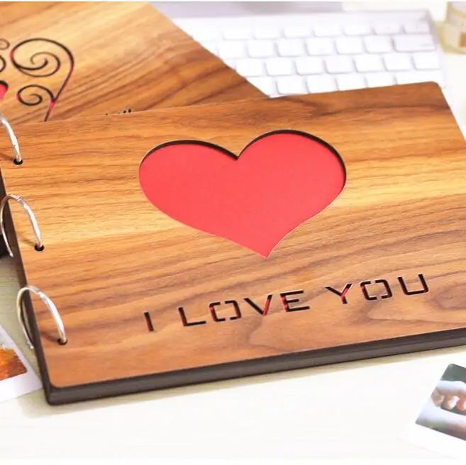 2016 Handmade Wood Wedding Photo Album Creative Baby Grow Albums Gift Black Card Personalized DIY 10 pages Quality Family ablum | Дом и сад