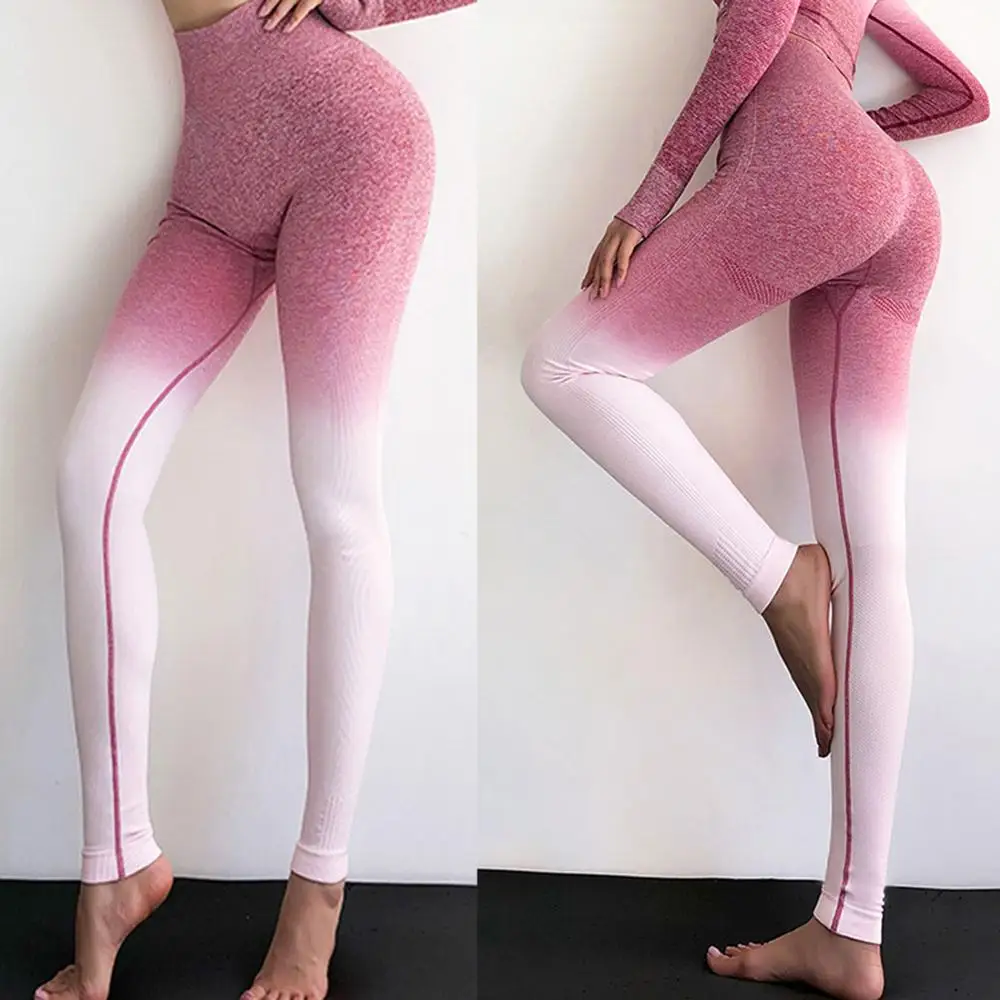 Ombre PinK JGS1996 женские Омбре бесшовные леггинсы с высокой талией power Flex Спортивные Леггинсы энергетические штаны для фитнеса и йоги - Цвет: Ombre PinK