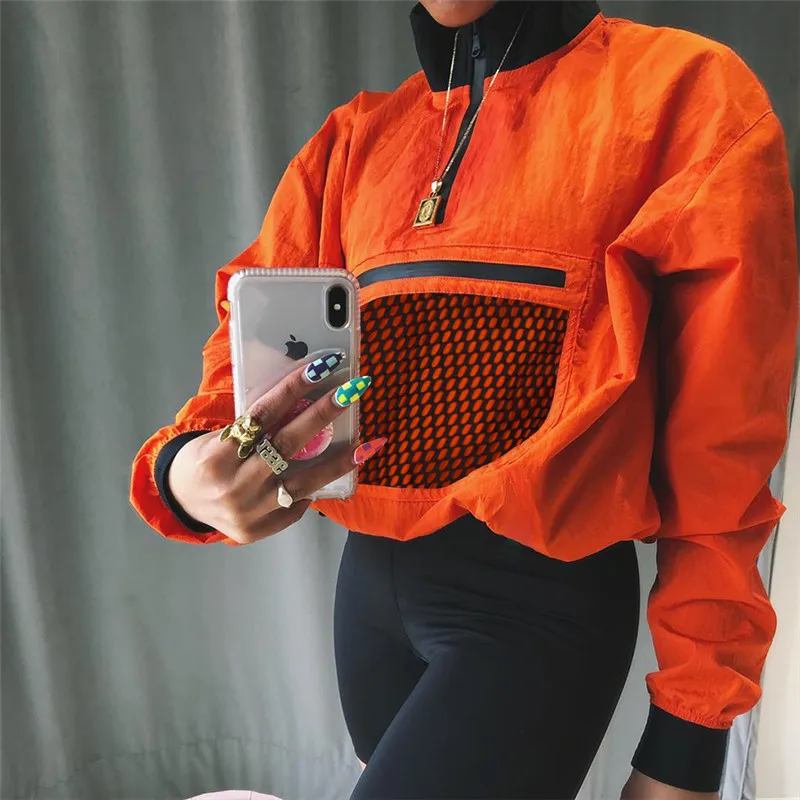 Женская сетчатая Толстовка Athleisure осенняя Спортивная оранжевая толстовка на