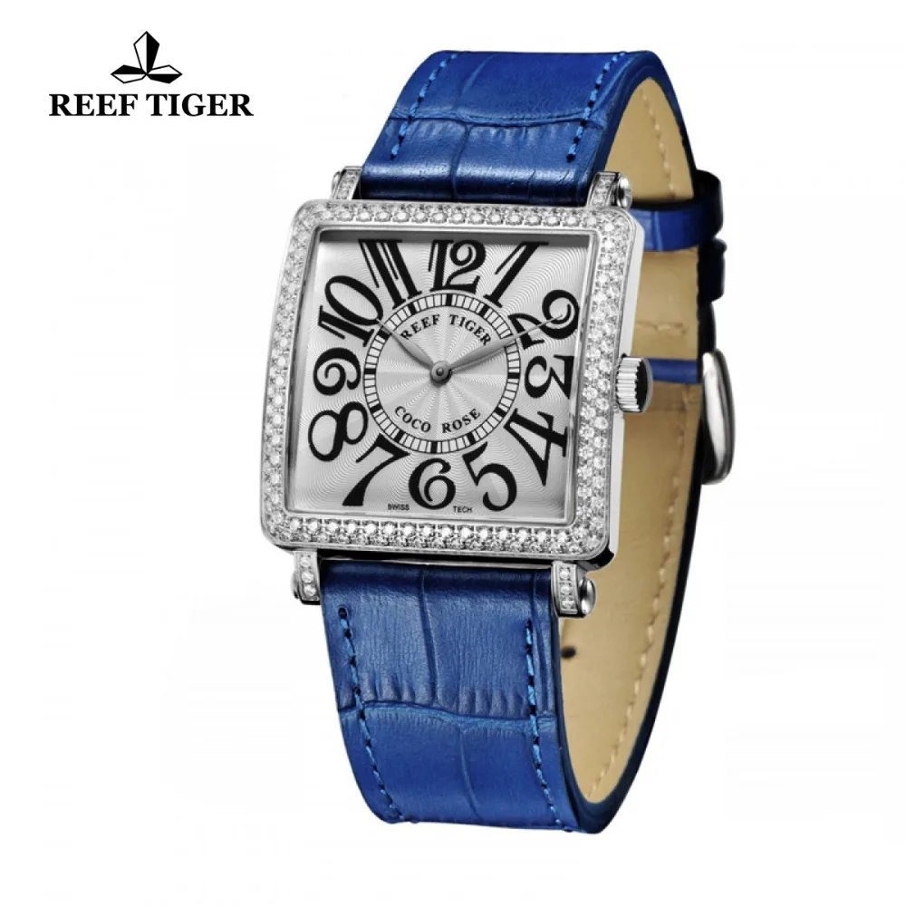 Новинка 2017 года Дизайн Риф Тигр/RT Мода часы площади Нержавеющая сталь бриллианты