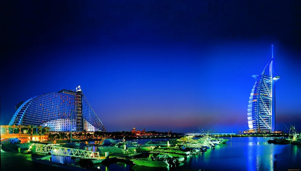 

24X43 INCH / Burj Al Arab Dubai Nature Landscape Poster family silk wall / night scene