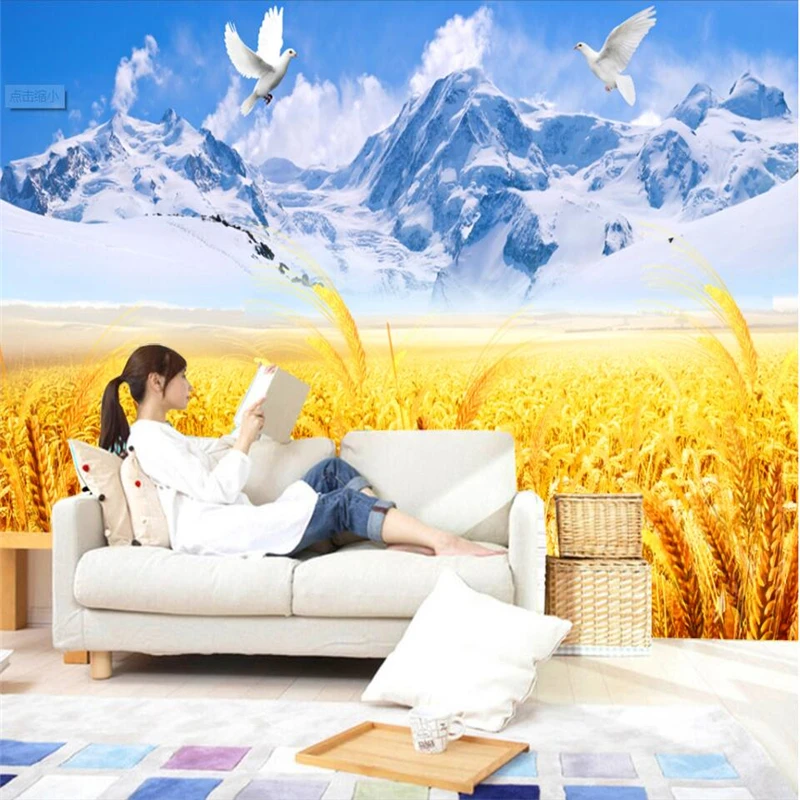 Beibehang пшеничное поле заснеженные горы высокой четкости фон под заказ