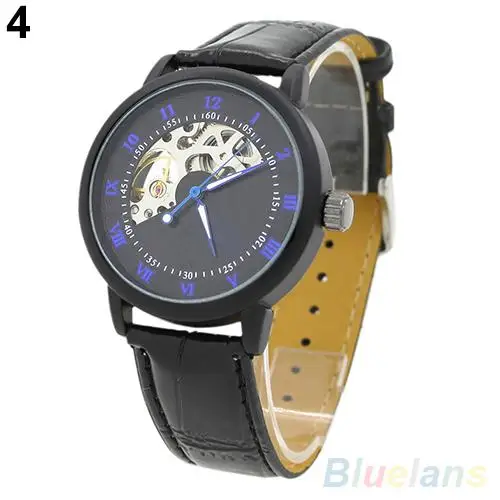 

Men's Mechanical Hollow Dial Faux Leather Band Arabic Numerals Wrist Watch Relojes