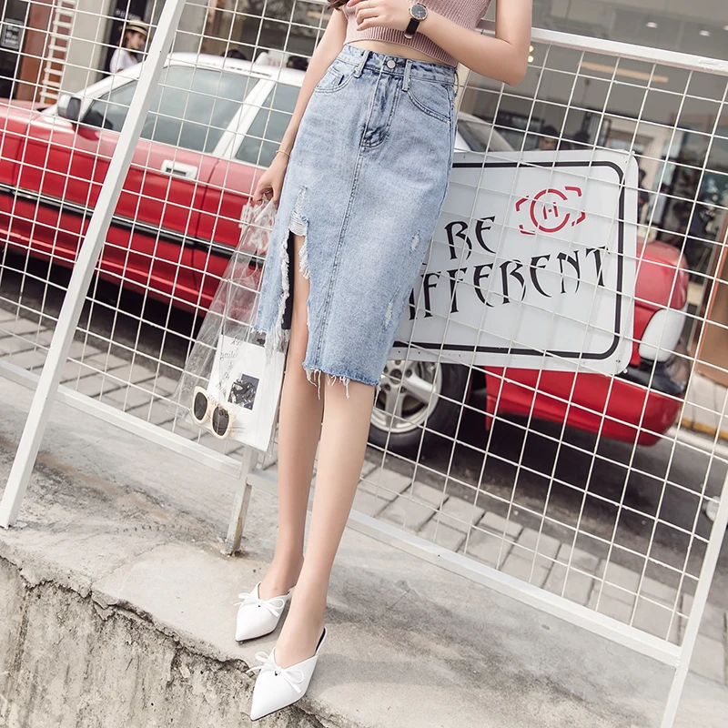 PLAMTEE пикантные флэш сторона пролитой джинсы для женщин юбки потертые личность