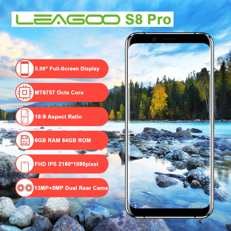 LEAGOO S8 Pro MTK6757 Восьмиядерный 6 ГБ + 64 Android 7 0 3050 мАч двойная задняя камера 13 МП