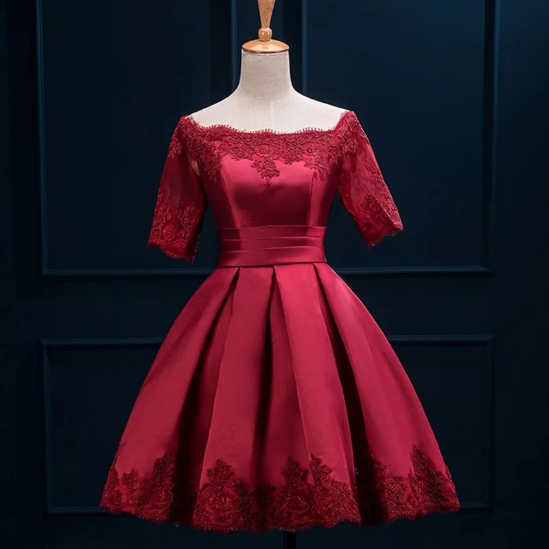 Однотонное платье для свадебной вечеринки, платье Fiesta Vestido, пышные платья с открытыми плечами для выпускного вечера, короткие платья подружек невесты TS1702 - Цвет: 4