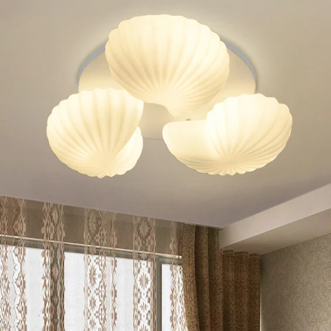 

Modern brief LED bulb scrub white glass ceiling light fixture home deco 3* E27 bulb mediterranean sea shell ceiling lamp