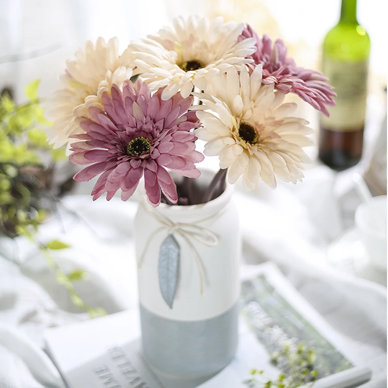 yumai 10 pcs/set Retro Gerbera Silk Artificial Flower Bundle Daisy Chrysanthemum Long Stem Flowers Bouquet for Fall Home Decor | Дом и сад