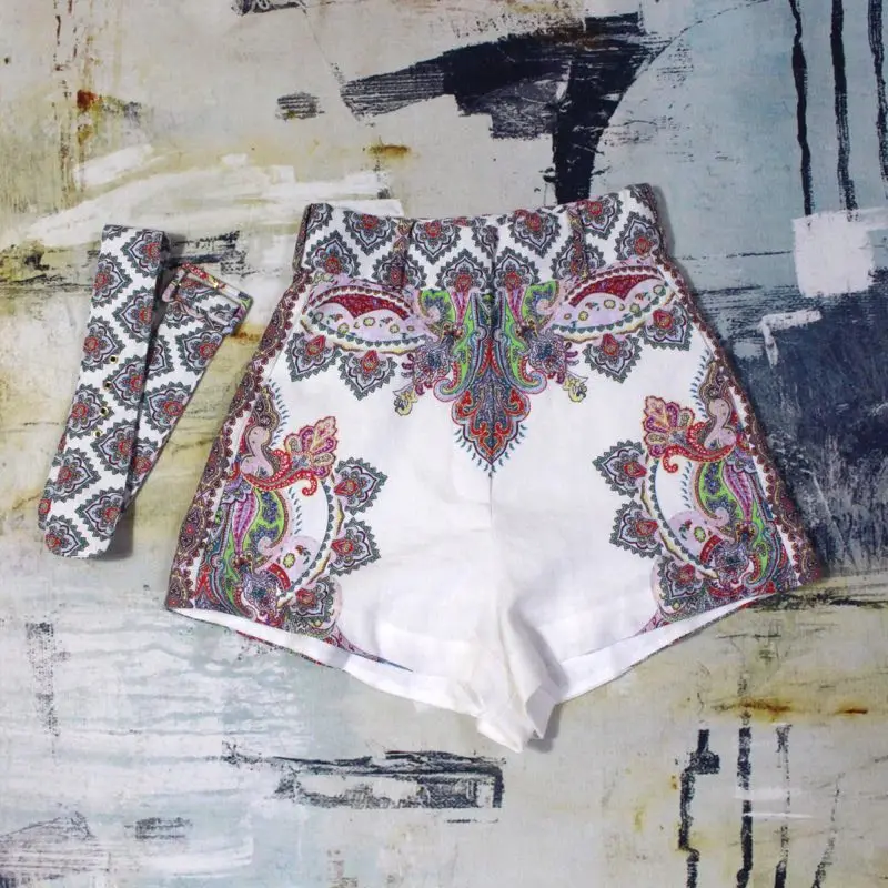 Женские филигранные льняные классические шорты Lennon Paisley Filigree Короткие