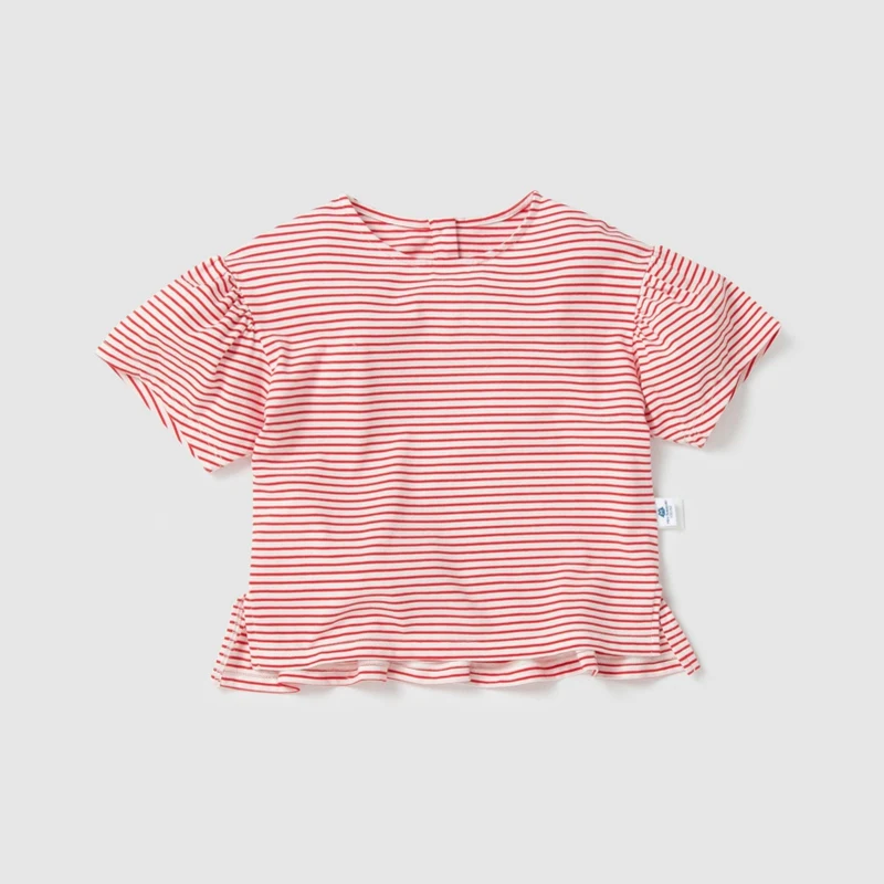 White red tone Новинка года; летняя футболка с короткими рукавами в полоску с цветочным принтом для девочек; детская футболка в морском стиле - Цвет: White red tone