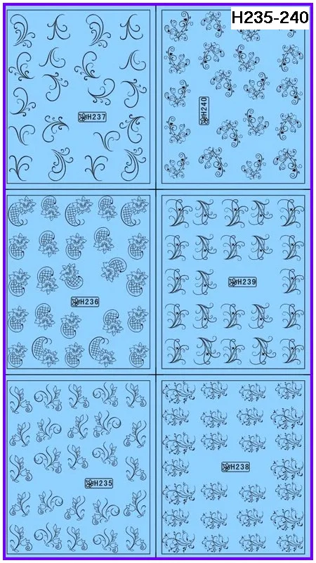 

6 PACKS / LOT NAIL ART WATER TRANSFERS STICKERS NAIL DECALS BLACK FLOWER H235-240