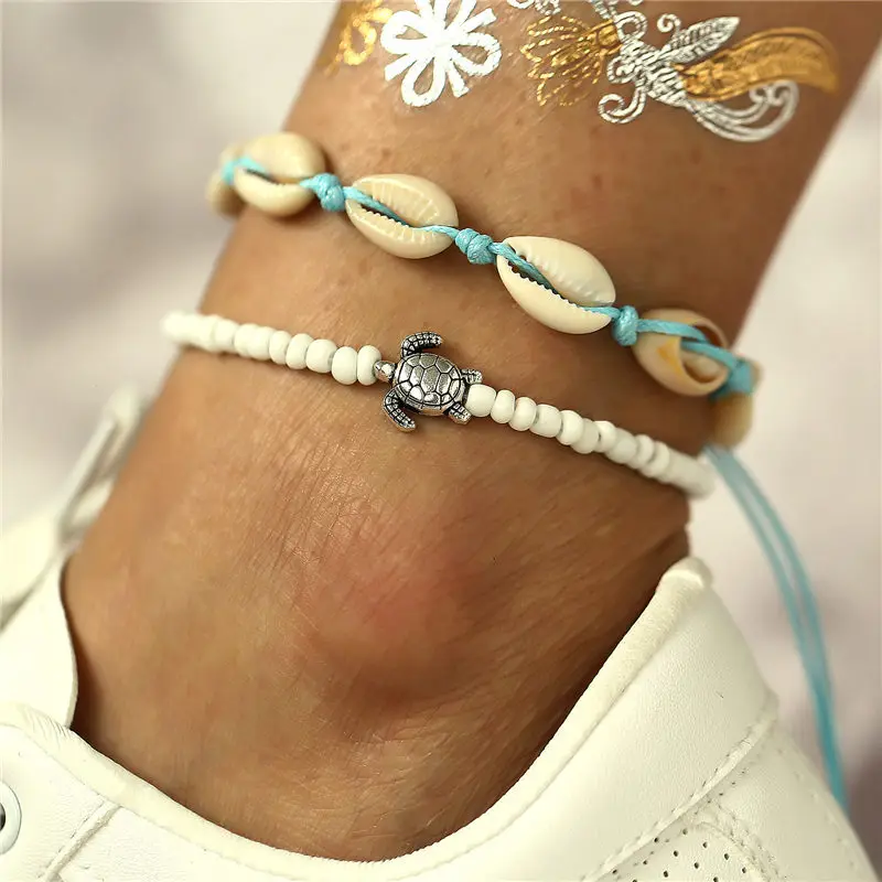 

New Fashion Bohemian Anklet Set For Women Dolphin Shell Star Anklets 2019 Bracelet On Leg Barefoot DIY Foot Jewelry Accessories