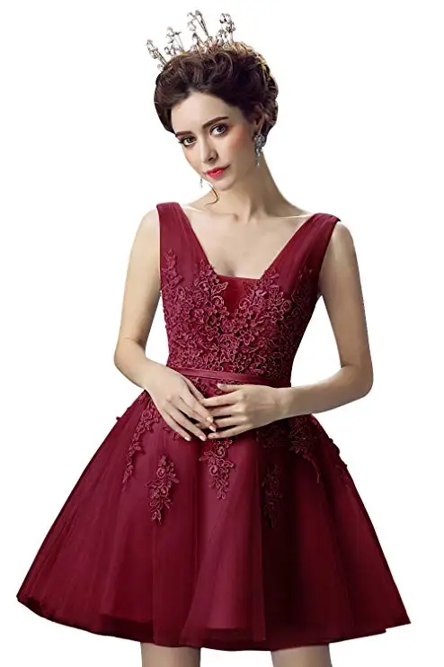Vestido de festa длинное короткое вечернее платье, длинное Тюлевое кружевное вечернее платье с открытой спиной, вечернее платье, платья для выпускного вечера, robe de soiree - Цвет: burgundy short