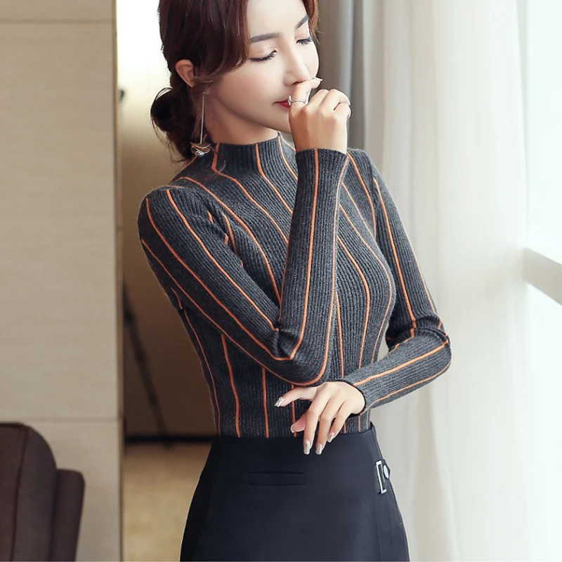 2018 Winter Clothes Women Long Sleeve Striped Thick Sweaters Pullovers Vintage Turtleneck Christmas knitted Sweater Pull Femme | Женская