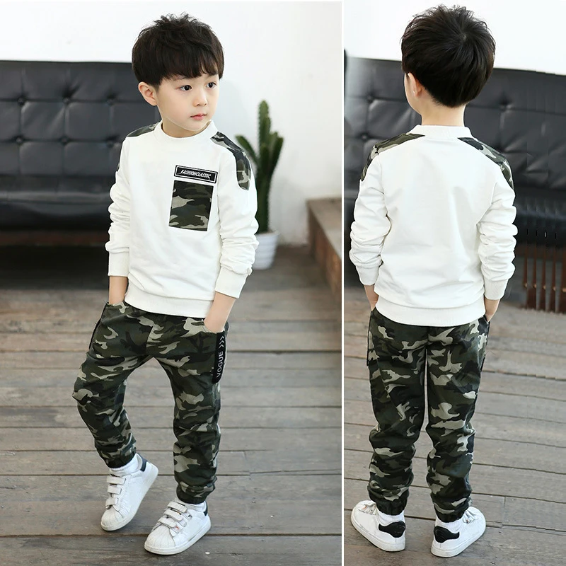 DIIMUU 2Pcs Kids Clothing Boys Casual Sports Tracksuit Children Clothes Long Sleeve T-Shirts Camouflage Pants For Boy 5-10 Years |