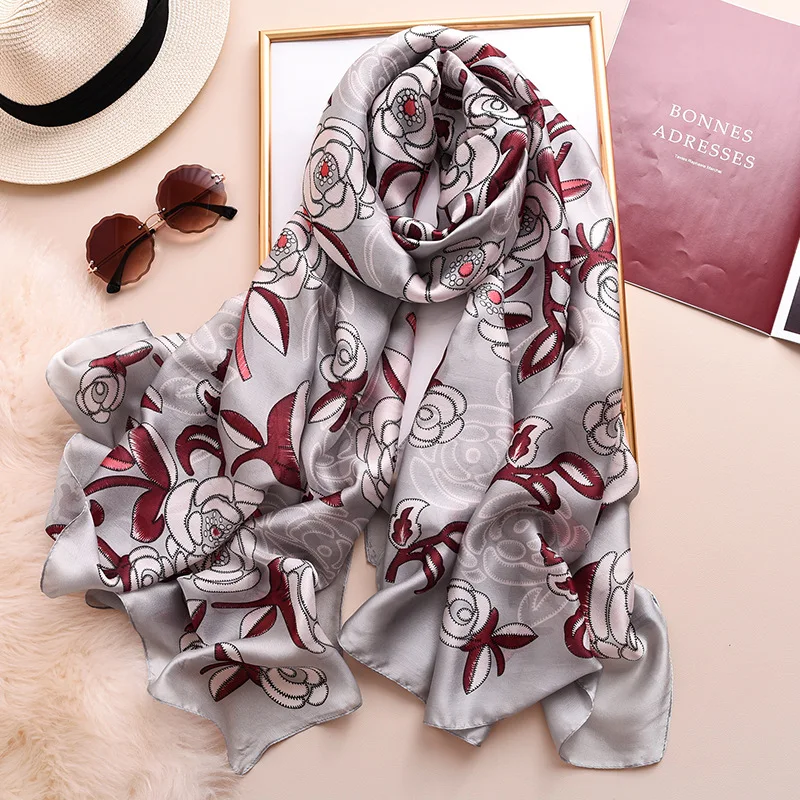 456-1 Brand Designer Silk Scarf Women New Printed Shawls and Wraps High Quality Pashmina Ladies Gift Large Soft Foulard Hijab - Цвет: 456-1