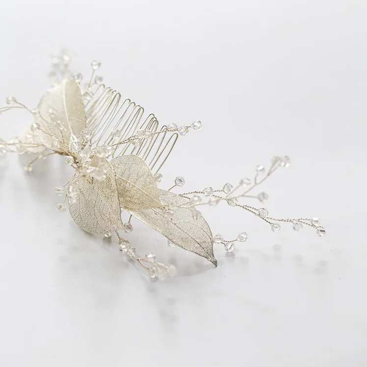 Jonnafe Gold Silver Color Leaf Women Headpiece Crystal Wedding Hair Comb Accessories Handmade Bridal Hair Jewelry