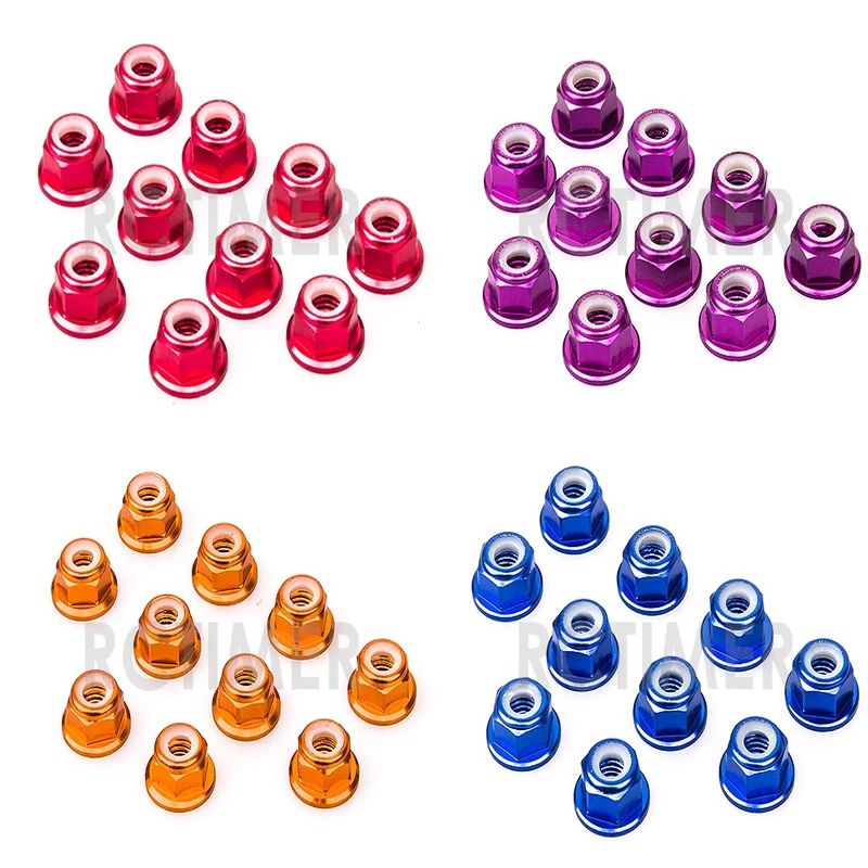 

M5 Aluminum Flange Lock Nut Black Blue Orange Purple Red Color 10pcs/bag