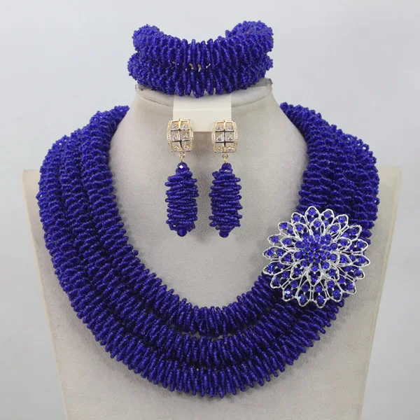 Модный Королевский синий нигерийский комплект с ожерельем и кристаллами для