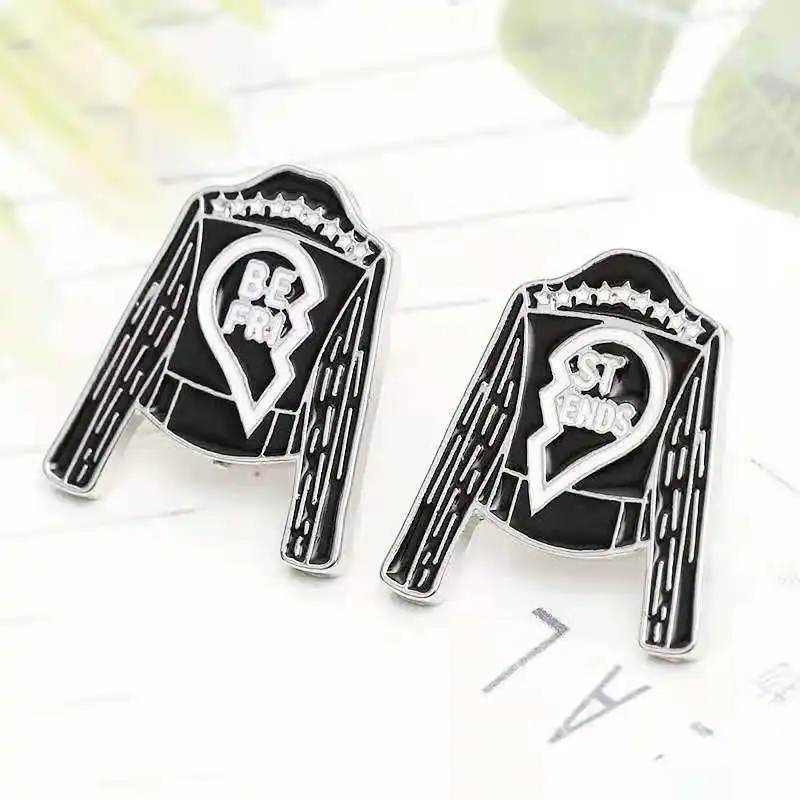 Cartoon 2 Pcs/Set Black Leather Jacke Broken Heart Brooches Pins Fashion Best Friends Enamel Brooch Forever Friendship Lapel Pin | Украшения