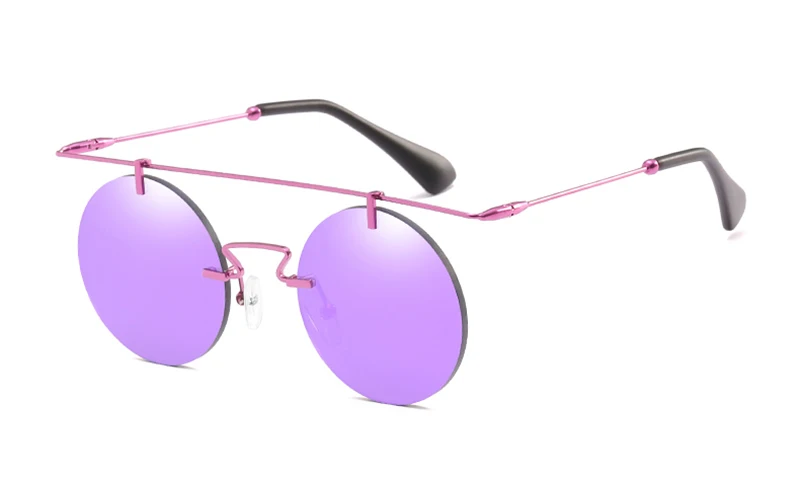 Purple w purple LEIDISEN, без оправы, стимпанк, солнцезащитные очки, круглые, оттенки, для мужчин и женщин, фирменный дизайн, очки, модные, Летний стиль, винтажные, UV400 - Цвет линз: Purple w purple