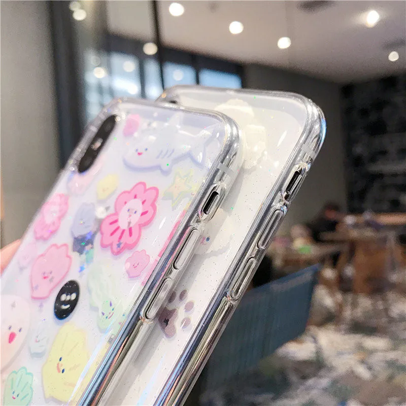 Funny Sun Clouds Graphic Glitter Phone Cases for iPhone X 6 6S 7 8 Plus XR XS Max Girly transparent epoxy Soft Back Cover |