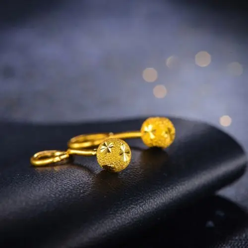 Реальные 999 24 К желтого золота серьги Luck рис цветок мяч серьги 1,4-1,7 г