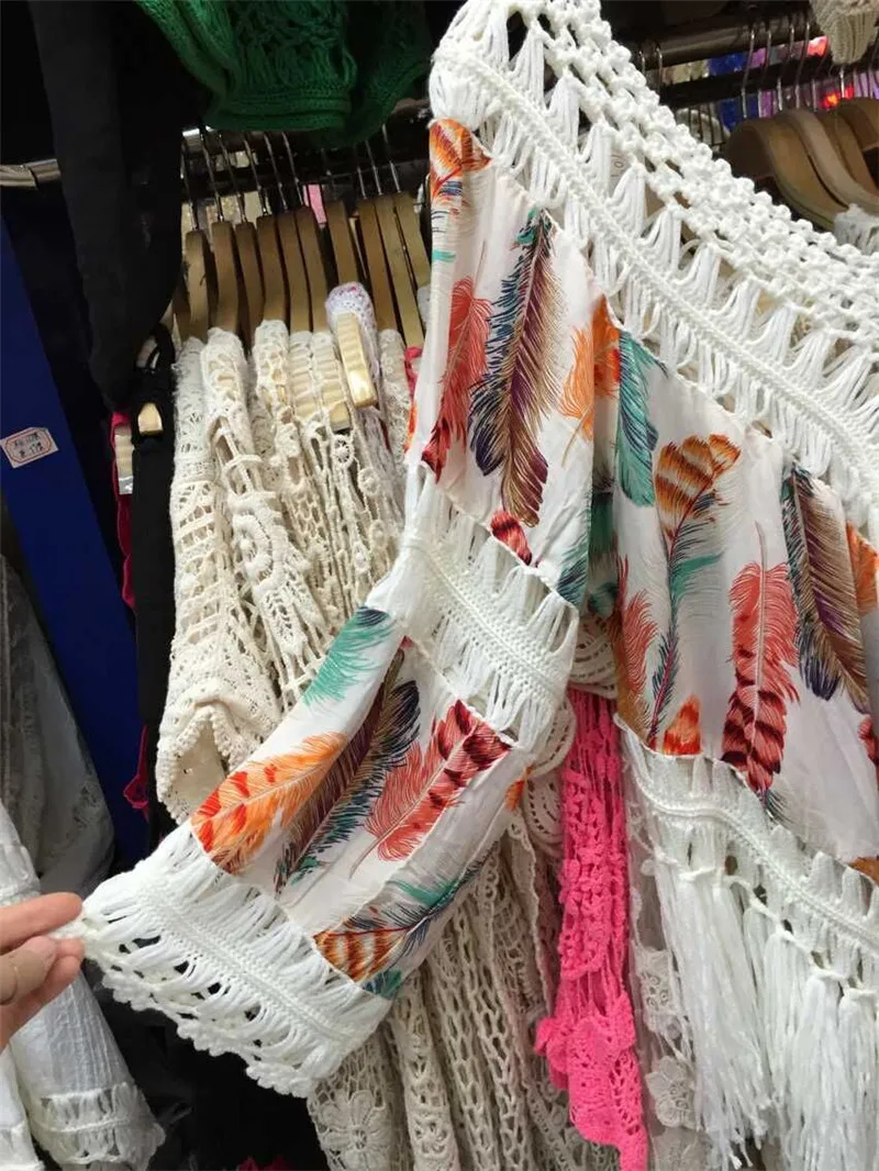 

Lady Blouse Womens Swimwear Beachwear Bikini Beach Wear Cover Up Kaftan Summer Femme Dentelle Chiffon Batwing Blouse