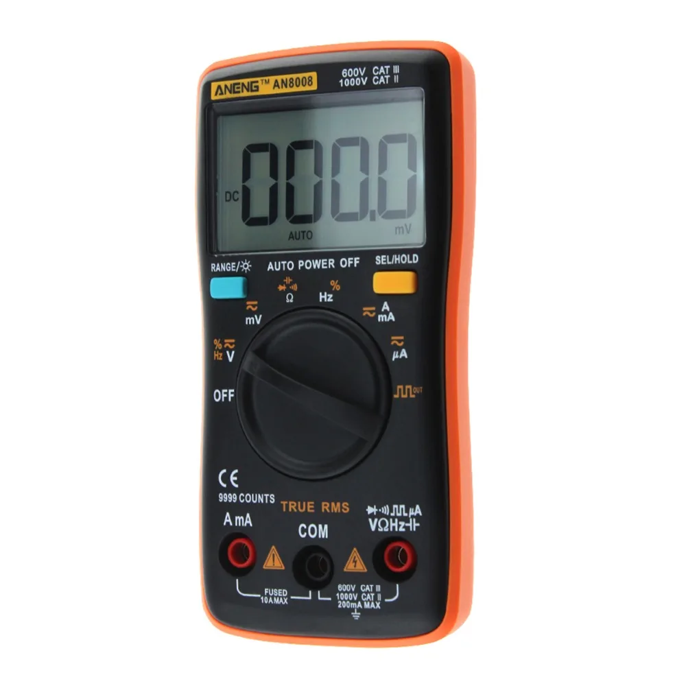 AN8008 True RMS lcd Цифровой мультиметр 9999 отсчетов квадратная волна AC DC Напряжение Амперметр Ток Ом Авто/ручная подсветка