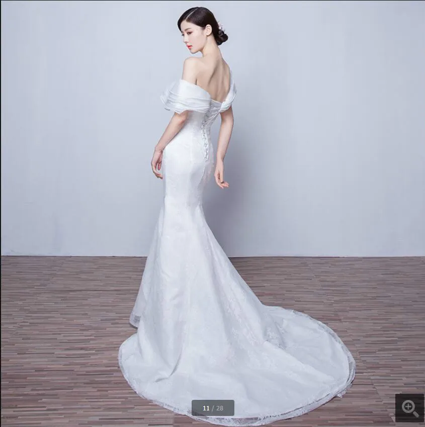 Новое поступление Русалка Кружева аппликация бисером свадебное платье Часовня