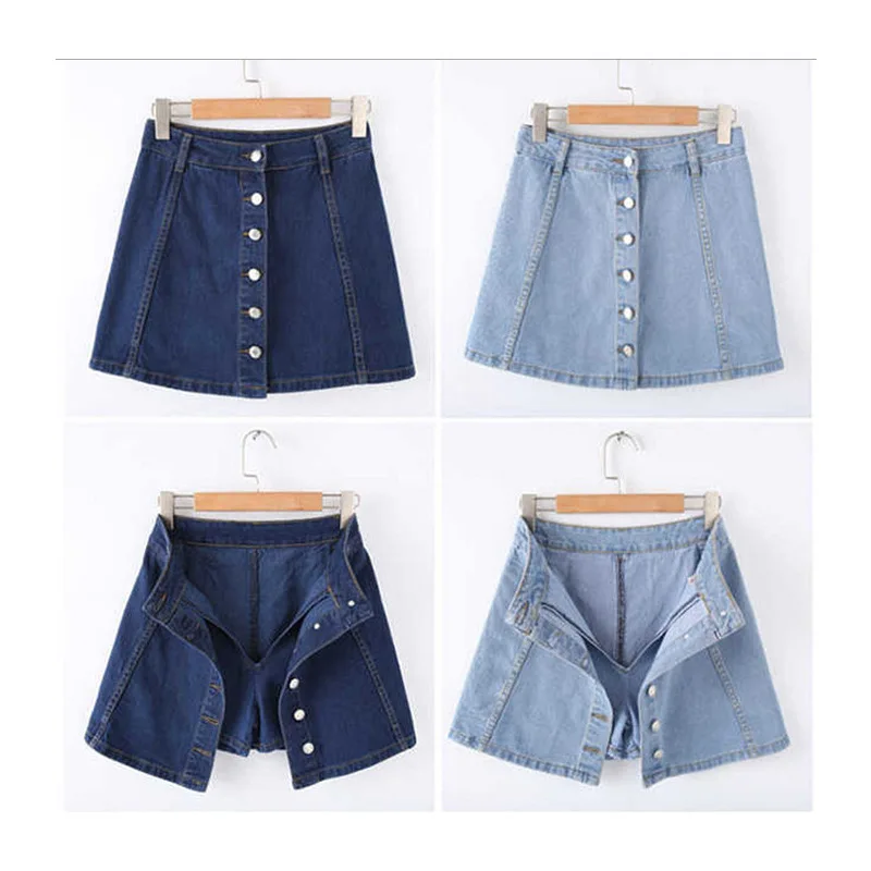 Летняя Новинка Корейская женская джинсовая юбка шорты однобортная мини с