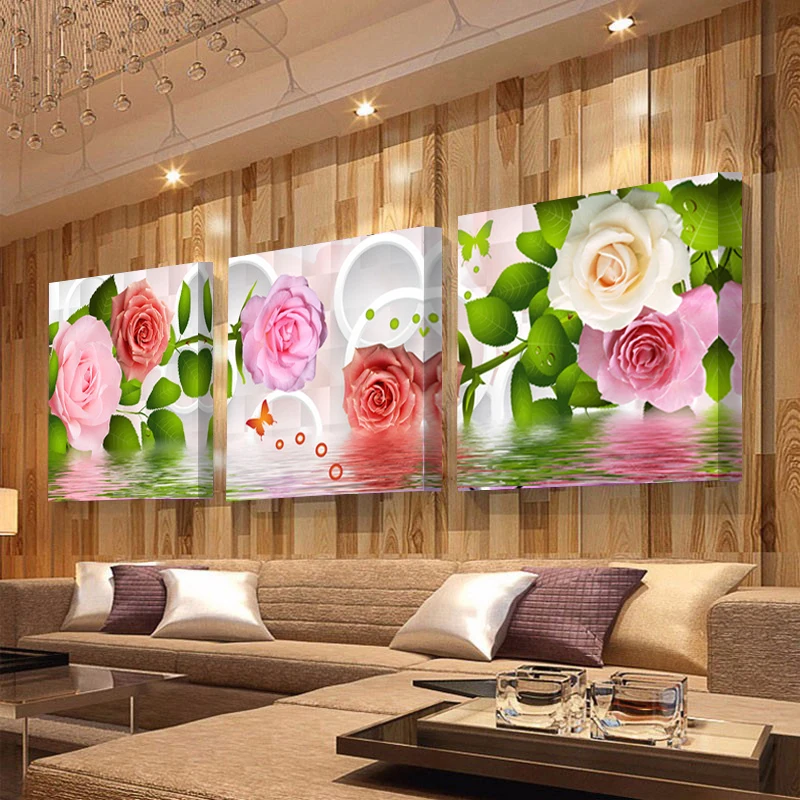 

3 Piece Canvas Painting Modern Rose Flower Oil Painting Canvas Wall Pictures for Living Room Home Decor Wall Art Canvas