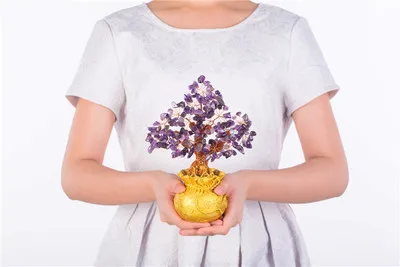 S purple Мини кристалл деньги дерево бонсай Стиль для удачи в деньгах фэн-шуй приносящий богатство Luck Home Decor подарок на день рождения - Цвет: S purple