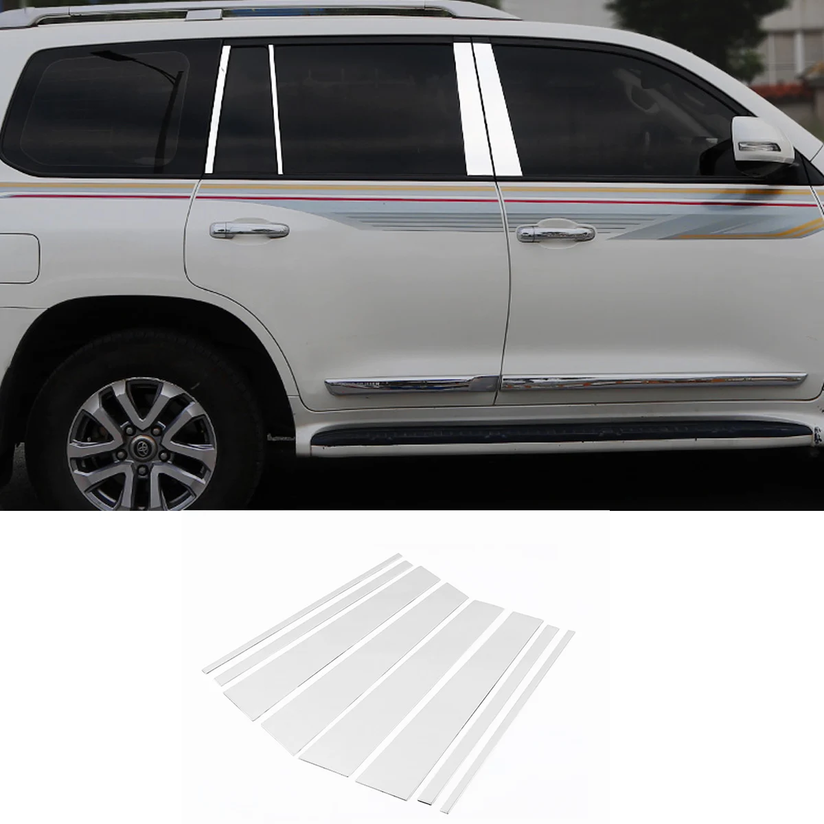 8 шт./компл. середины Колонка яркая полоска окна для Toyota Land Cruiser 200 FJ200 2008-2010 2011 2012 2013