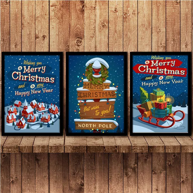 Плакат художественный на холсте без рамки с надписью Merry Christmas|Рисование и