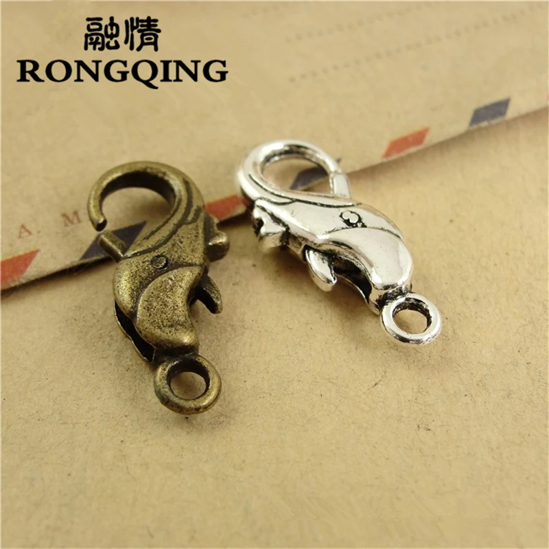 

RONGQING 40pcs/lot Retro Decorative Pattern Jewelry Findings 24*16MM Lobster Clasps Hooks For Necklace Bracelet DIY