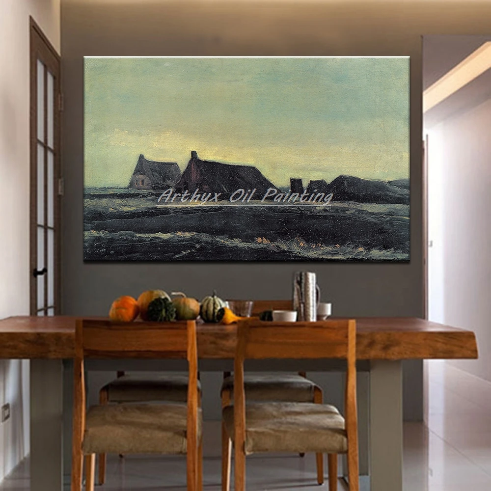 Arthyx Farmhouse By Vincent Van Gogh Impressionist Pictures Handmade Famous Landscape Oil Painting On Canvas For Room Home Decor | Дом и сад