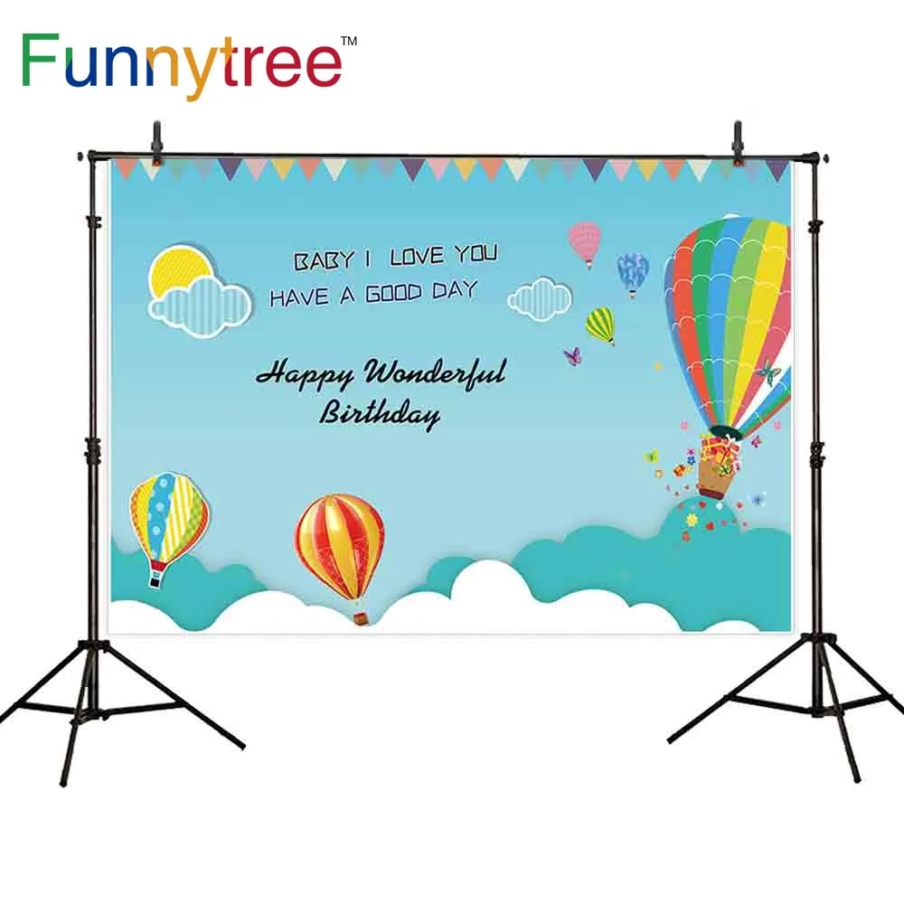 Фон для фотосъемки Funnytree голубое небо мультфильм облака воздушный шар цвет День