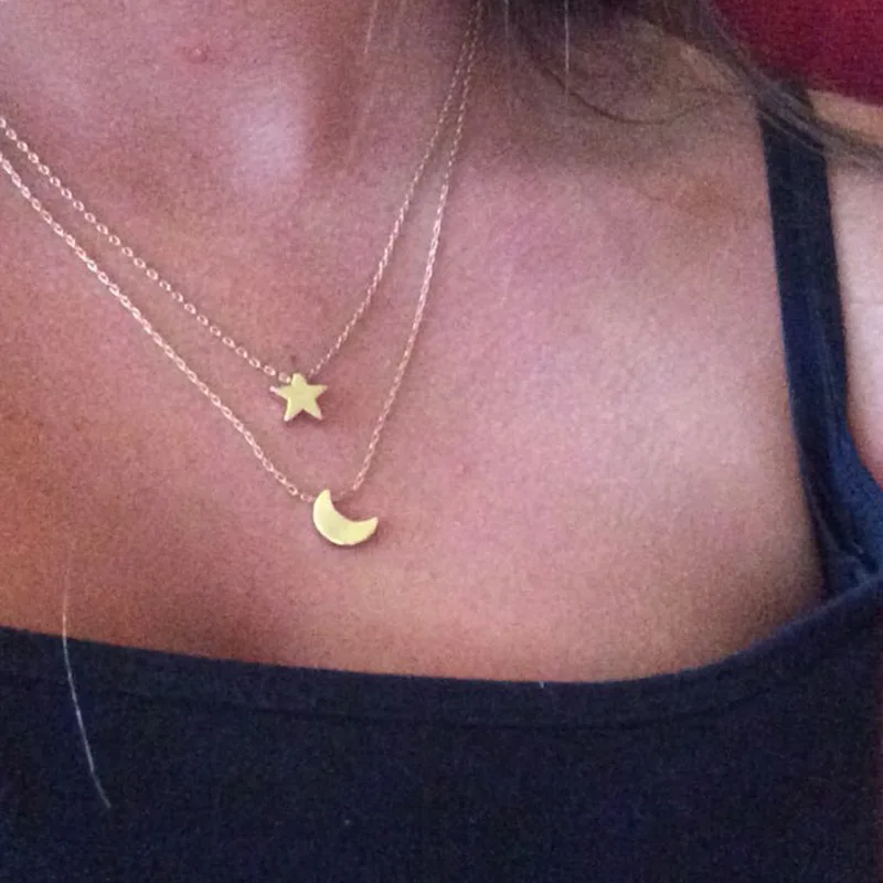 

12pcs/lot American stars and moon pendant Brief paragraph collarbone chain Female fashion joker necklace