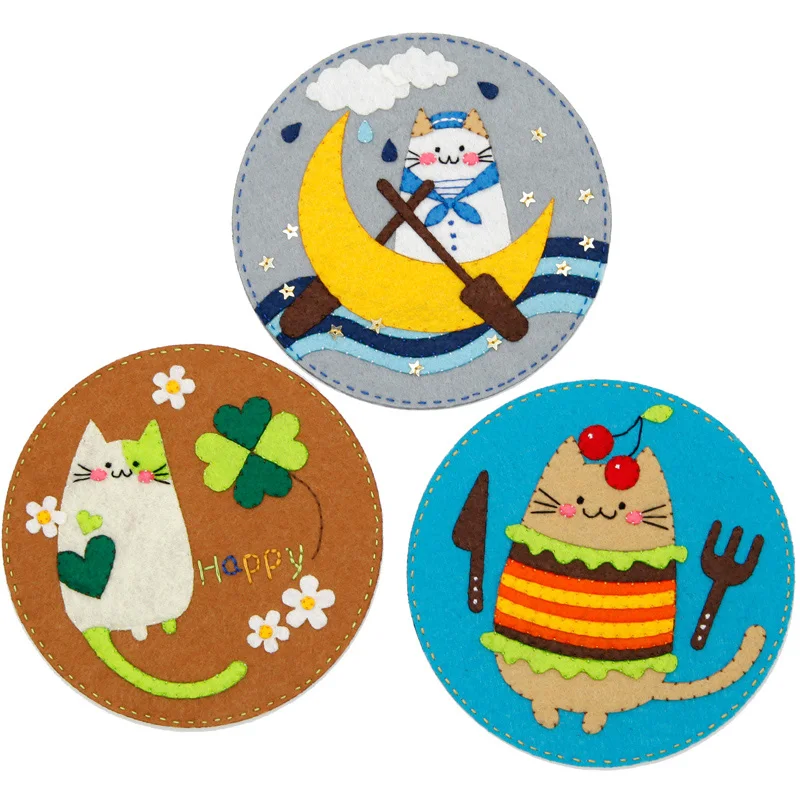 3 шт./лот сделай сам войлочная подставка в виде милого кота для шитья чашек