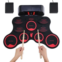 ammoon midi electric drum digital foldable drum set 9 silicon durm pad built in speakers rechargeable battery with 2 foot pedals