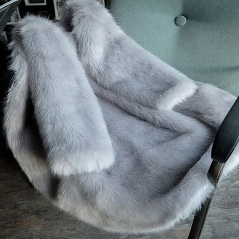 Short Gray Большие размеры, женские зимние куртки, длинное пальто из искусственного меха, модное пальто из искусственного лисьего меха, куртка, теплая куртка из искусственного меха, парка, Женская настраиваемая - Цвет: Short Gray