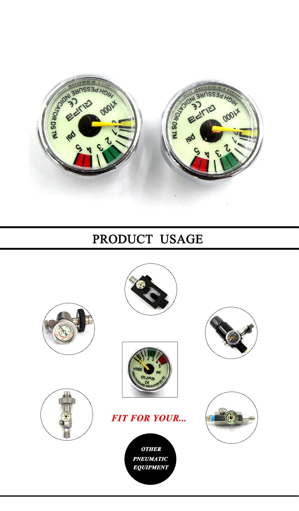 QUPB 1 дюймов PCP Пейнтбол Манометр давления воздуха 5000psi световой 1/8 NPT GES004