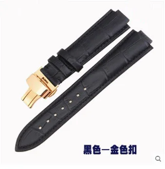 black gold clasp 21*12 мм(выпуклый интерфейс) черный коричневый кожаный ремешок для TAMBOUR SPIN TIME мужской и женский ремешок для часов с пряжкой-бабочкой - Цвет ремешка: black gold clasp
