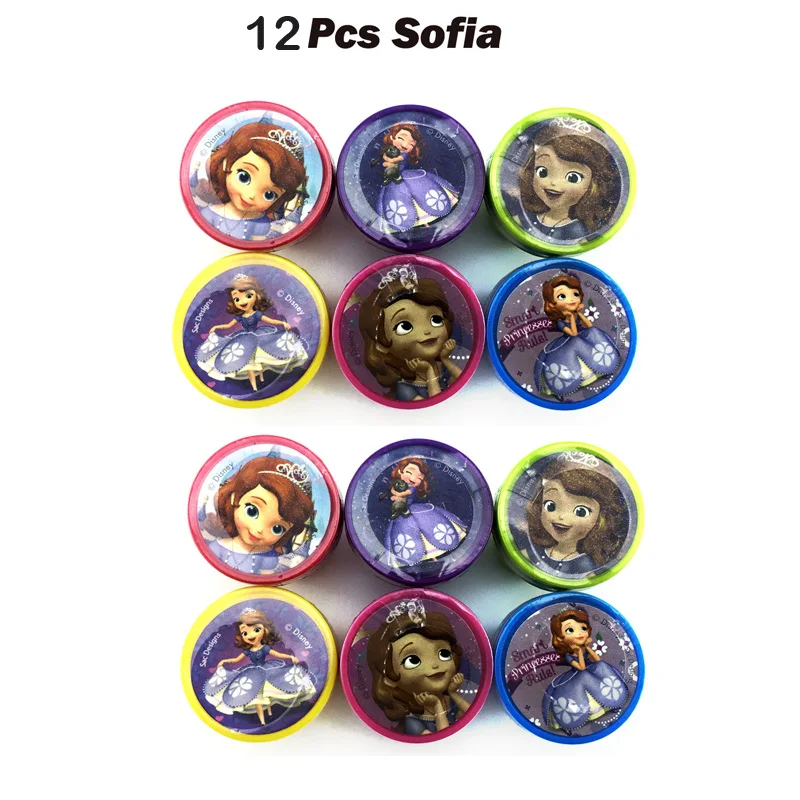 12Pcs 2x6 Sofia Cartoon Round Stamp Toys for Children 12pcs DIY Handmade Craft Students Stamps Toys Book Decro Teacher Seal Kids Art Toys - Цвет: 12Pcs 2x6 Sofia