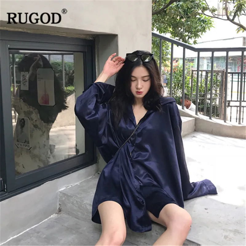 RUGOD корейские шикарные атласные блузки рубашка темпераментная Офисная Женская